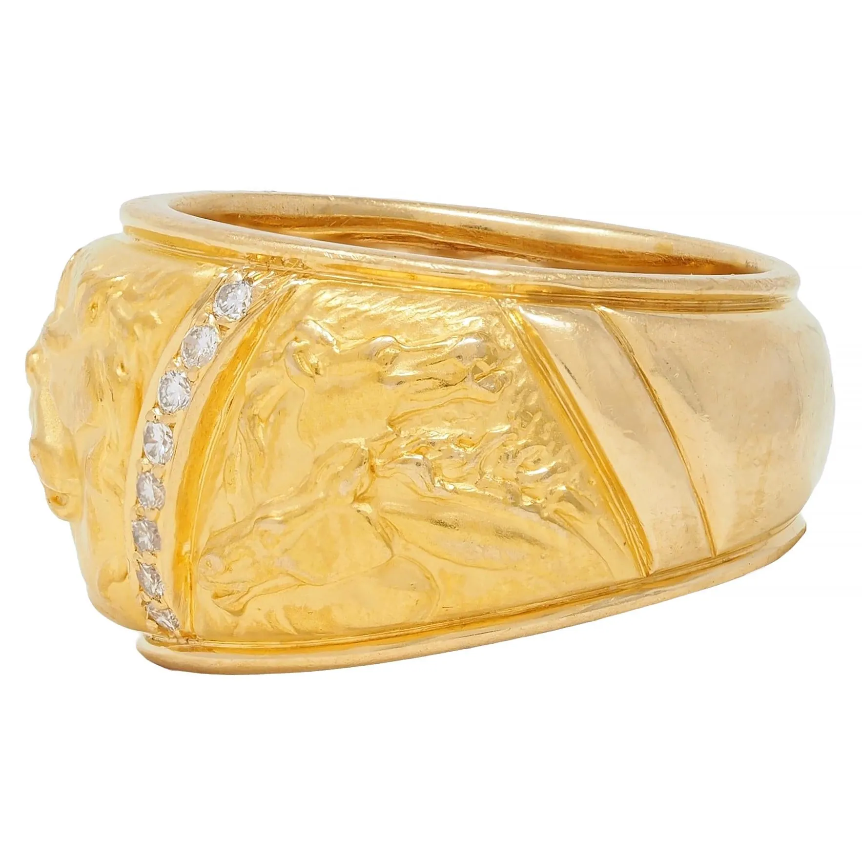 Carrera y Carrera 1990's Diamond 18 Karat Yellow Gold Repoussé Horse Vintage Band Ring