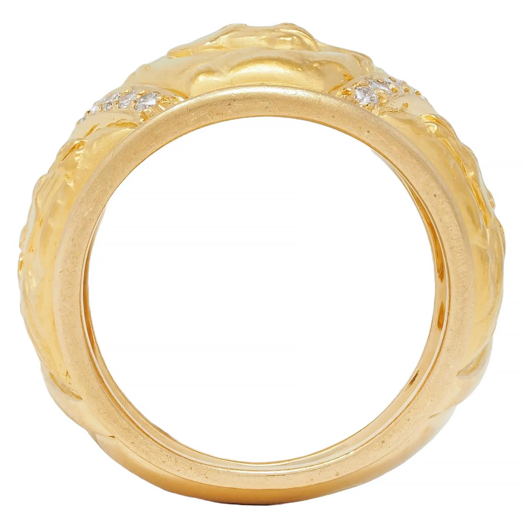 Carrera y Carrera 1990's Diamond 18 Karat Yellow Gold Repoussé Horse Vintage Band Ring