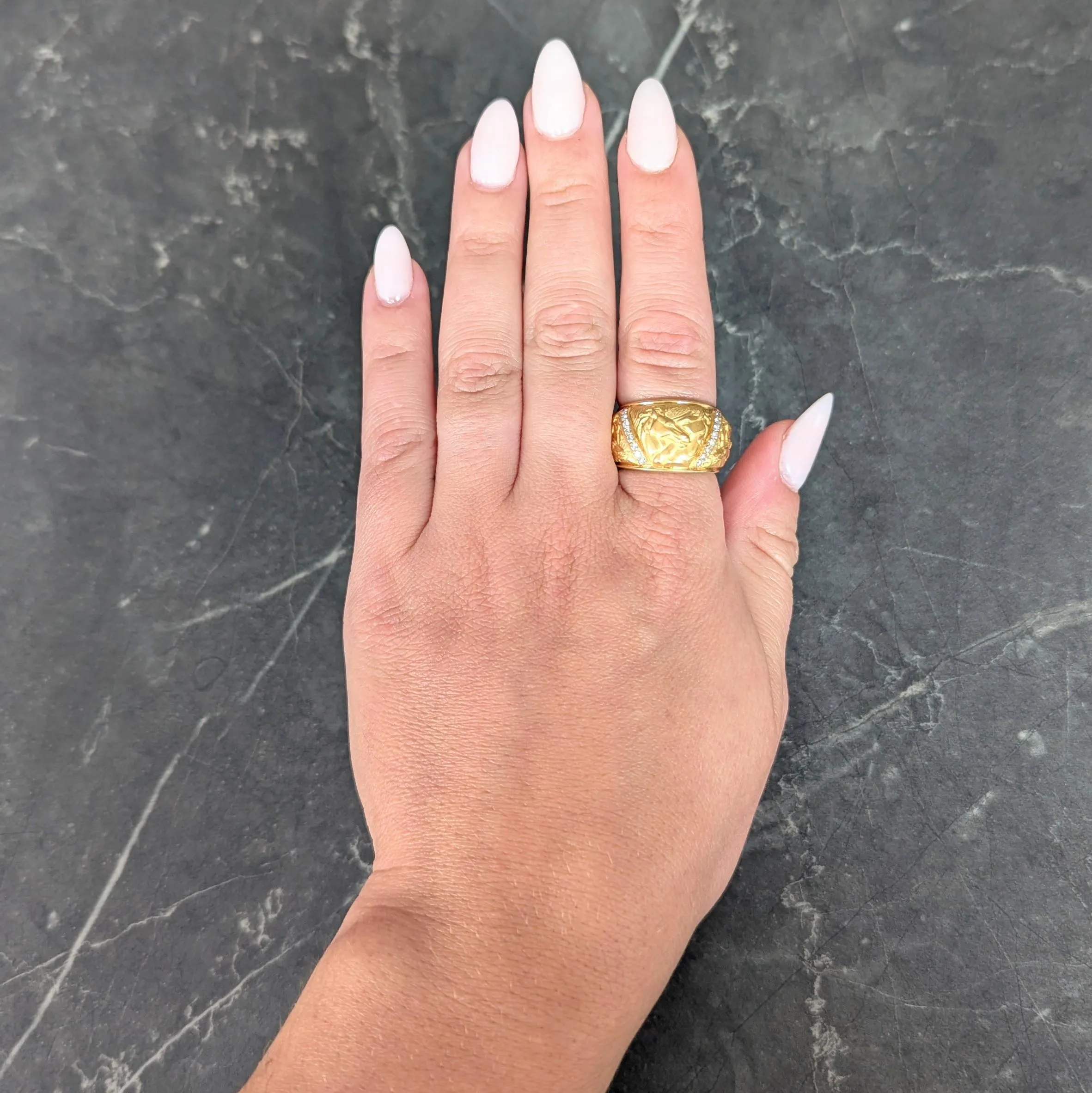 Carrera y Carrera 1990's Diamond 18 Karat Yellow Gold Repoussé Horse Vintage Band Ring