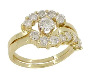 Cascading Diamonds Estate Wedding Ring Set in 14 Karat Yellow Gold