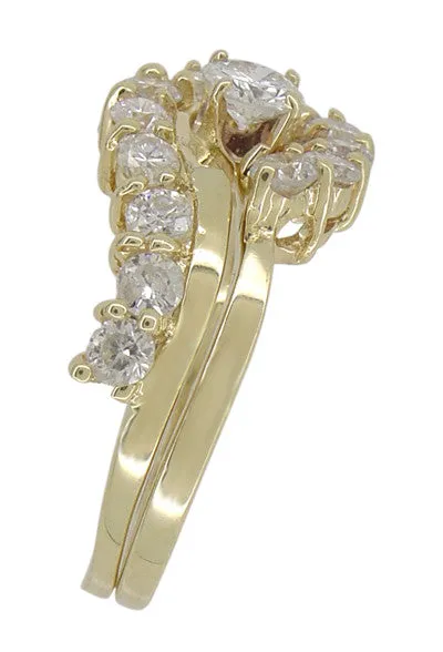 Cascading Diamonds Estate Wedding Ring Set in 14 Karat Yellow Gold