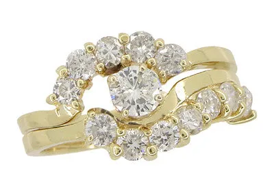 Cascading Diamonds Estate Wedding Ring Set in 14 Karat Yellow Gold