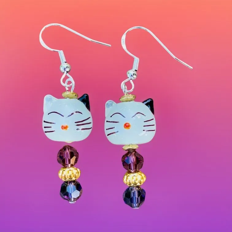 Cats or Mice Lamp Work Bead Earrings
