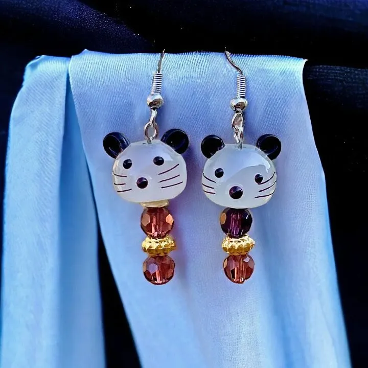 Cats or Mice Lamp Work Bead Earrings