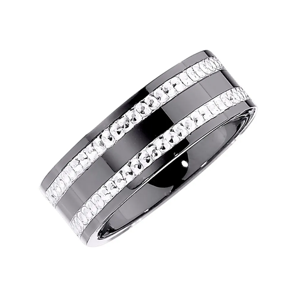 Ceramic Couture® & Sterling Silver Inlay 8mm Flat Band Size 7
