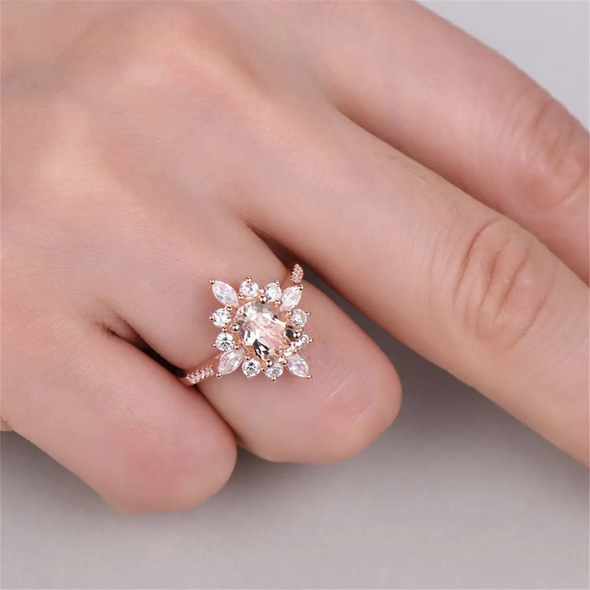 Champagne Crystal & Cubic Zirconia Floral Ring