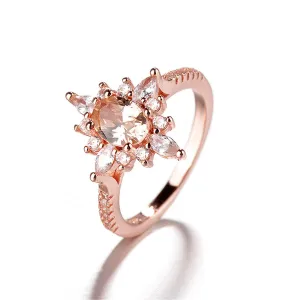 Champagne Crystal & Cubic Zirconia Floral Ring