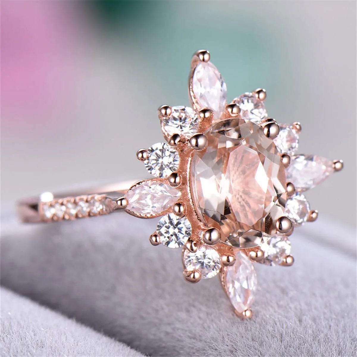 Champagne Crystal & Cubic Zirconia Floral Ring