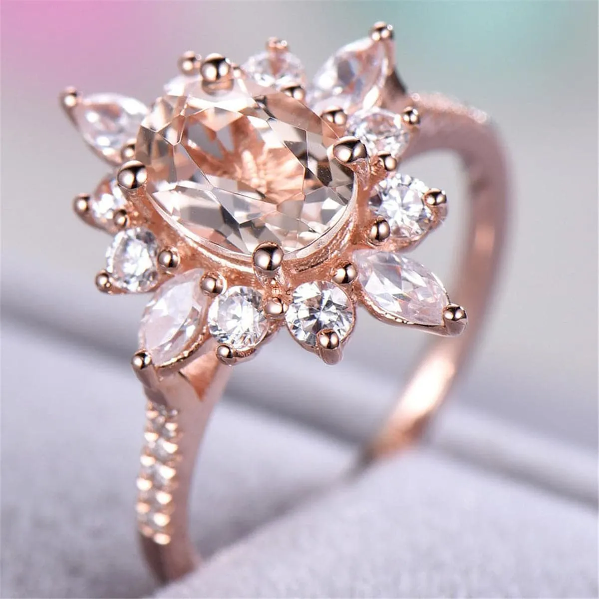 Champagne Crystal & Cubic Zirconia Floral Ring