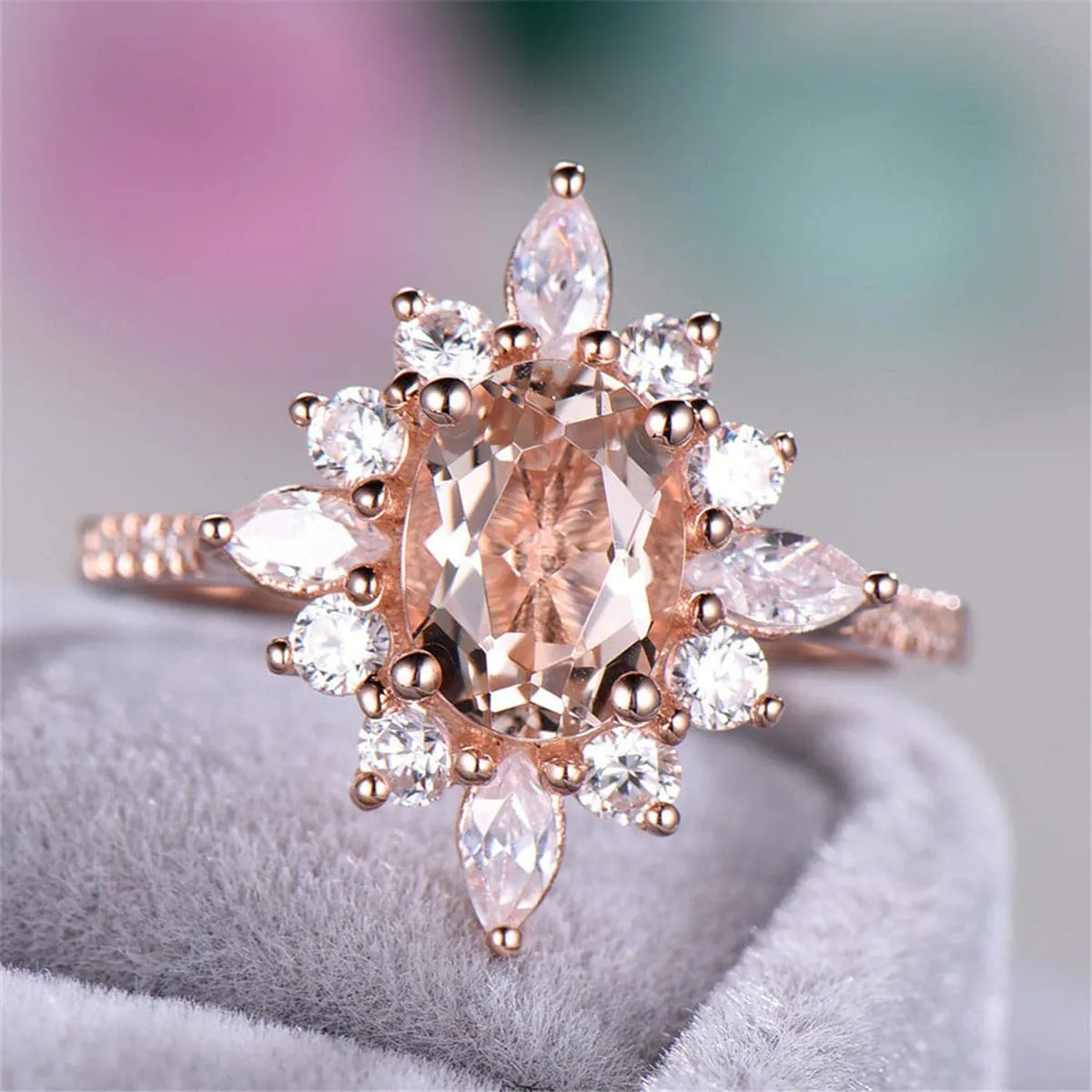 Champagne Crystal & Cubic Zirconia Floral Ring