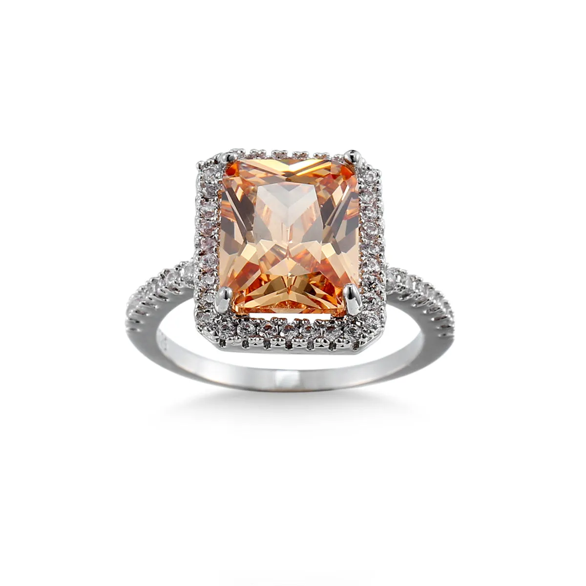 Champagne Crystal & Cubic Zirconia Radiant-Cut Halo Ring