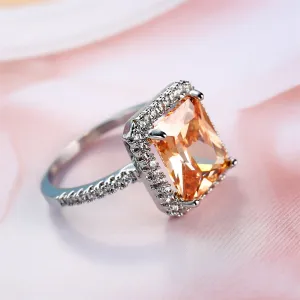 Champagne Crystal & Cubic Zirconia Radiant-Cut Halo Ring