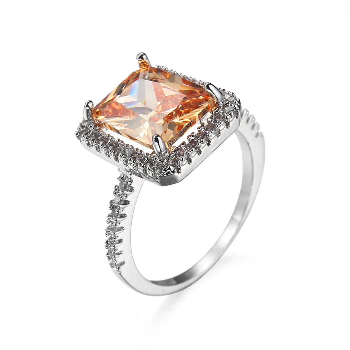 Champagne Crystal & Cubic Zirconia Radiant-Cut Halo Ring