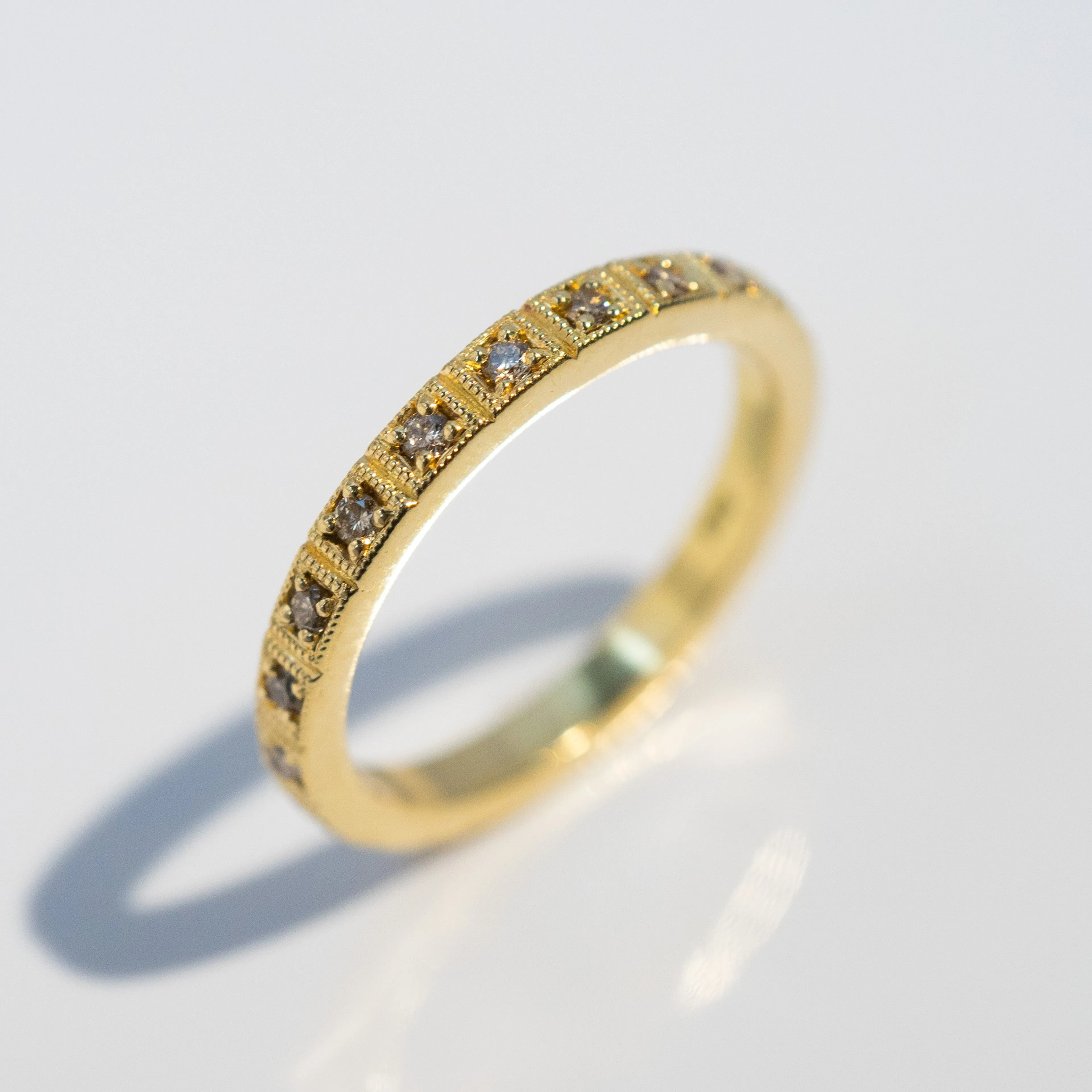 Champagne Diamond Beaded Eternity Band in 18k Yellow Gold