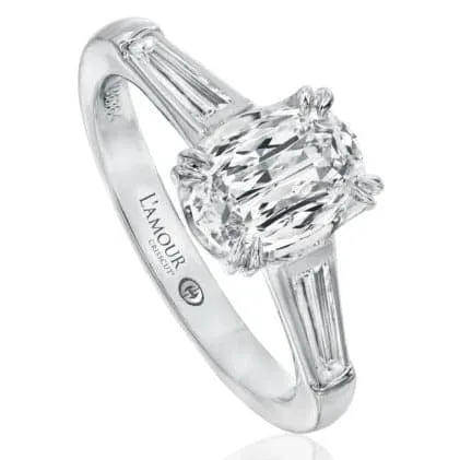 Christopher Designs Platinum L'Amour Crisscut Oval 1.15cts Diamond Engagement Ring with Side Stones
