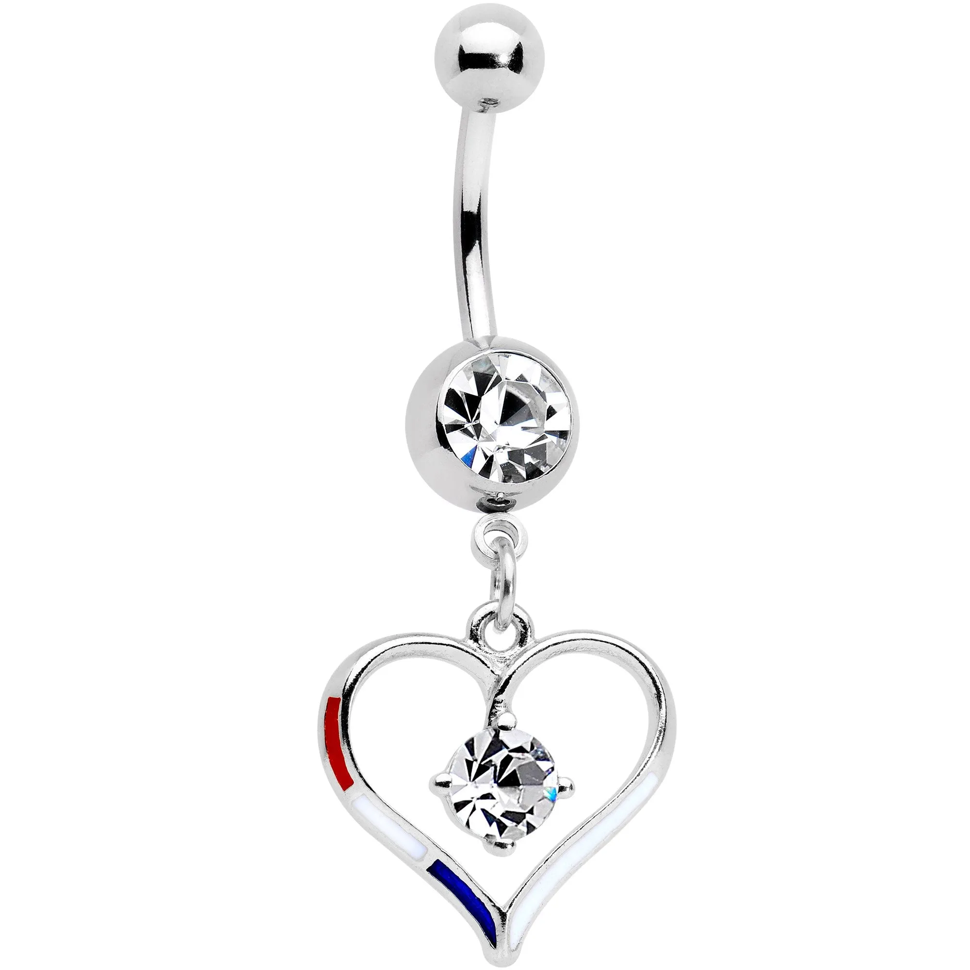 Clear Gem Gold PVD Red White and Blue Heart Belly Ring Set of 2