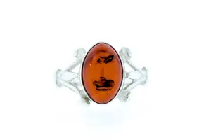 Cognac Oval Amber Sterling Silver Ring