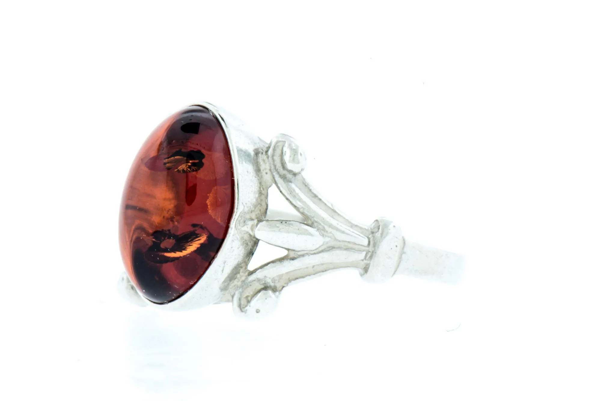 Cognac Oval Amber Sterling Silver Ring