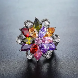 Colorful Crystal & Cubic Zirconia Flower Marquise-Cut Ring