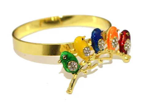 Colorful Enamel Birds Napkin Rings (Set/4)