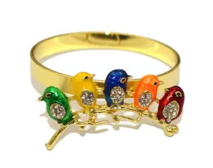 Colorful Enamel Birds Napkin Rings (Set/4)