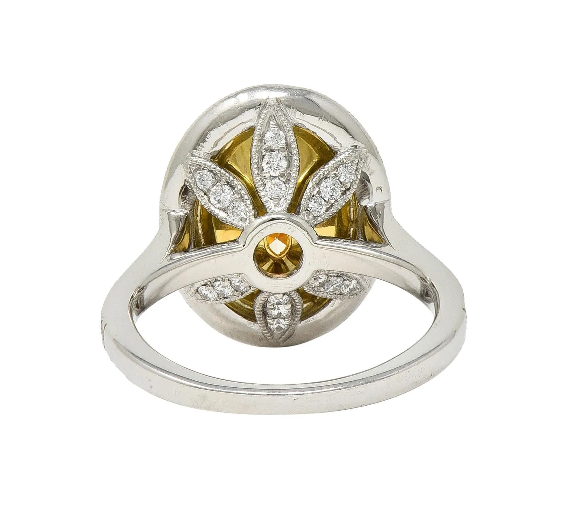 Contemporary 3.17 CTW Yellow Diamond Platinum 18 Karat Gold Halo Engagement Ring GIA