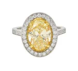 Contemporary 3.17 CTW Yellow Diamond Platinum 18 Karat Gold Halo Engagement Ring GIA