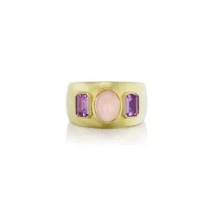 Coral & Pink Sapphire Three Stone Ring