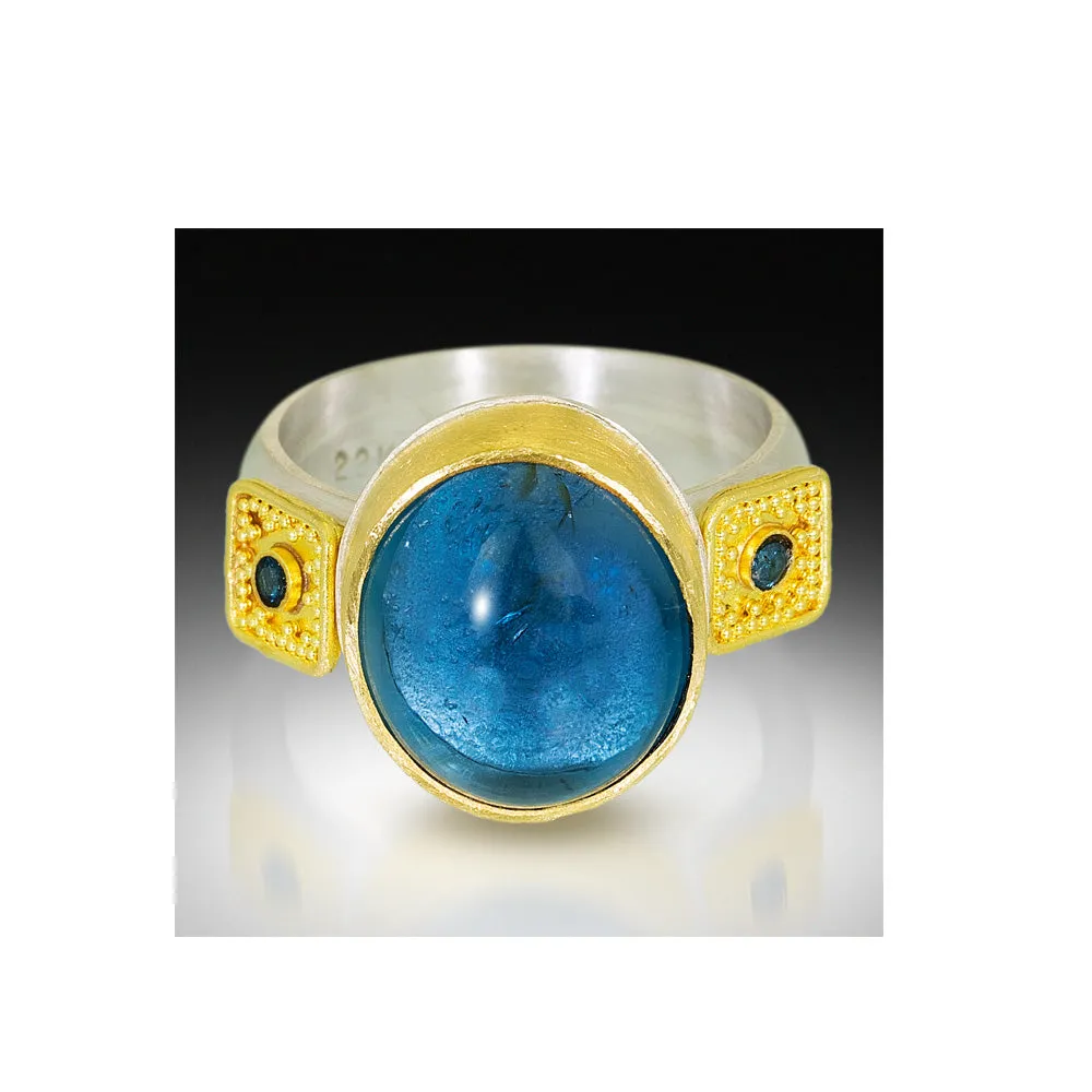 Crete Rings - Labyrinth Blue Topaz and Blue Diamond Ring