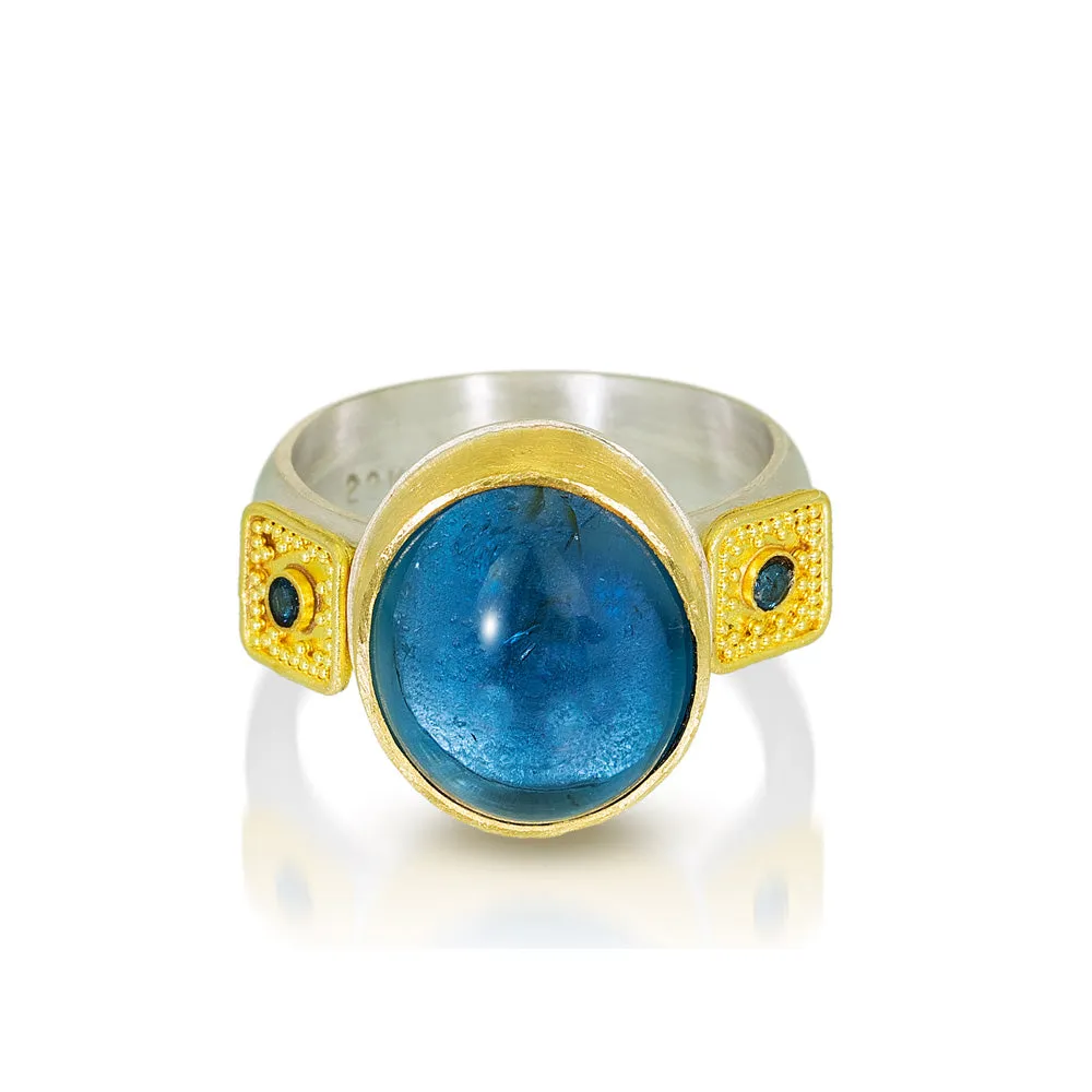 Crete Rings - Labyrinth Blue Topaz and Blue Diamond Ring