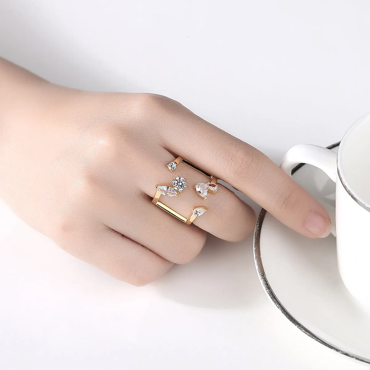 Crystal & 18K Gold-Plated Open Ring