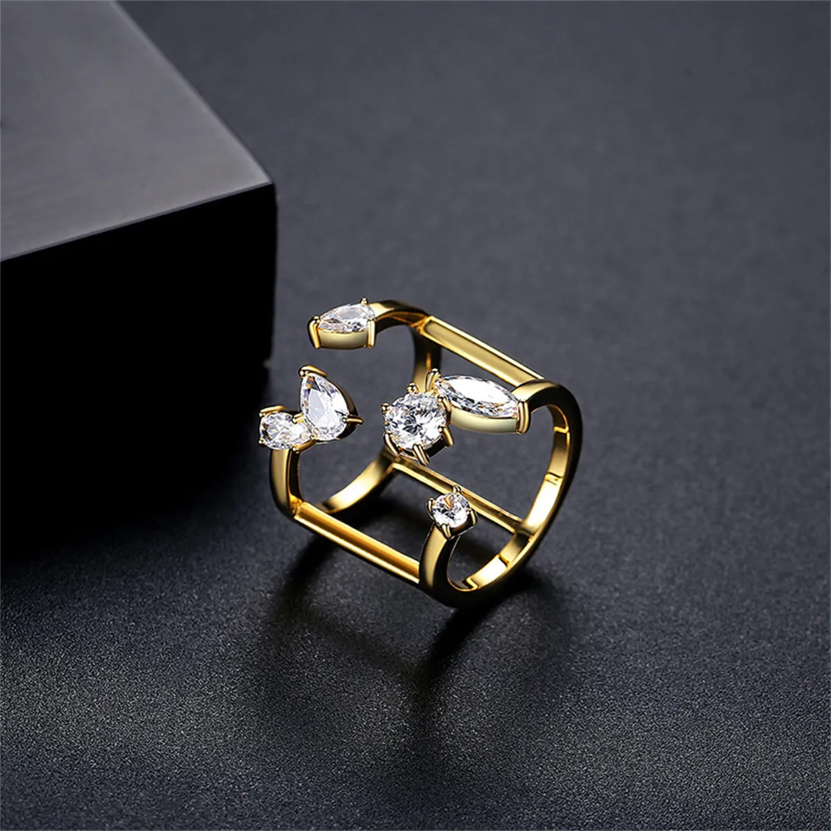 Crystal & 18K Gold-Plated Open Ring