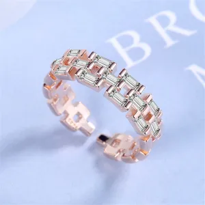 Crystal & 18K Rose Gold-Plated Baguette-Cut Adjustable Band Ring