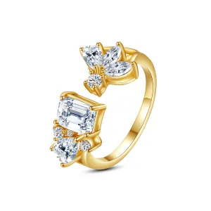 Crystal & Cubic Zirconia 18K Gold-Plated Botanical Open Ring