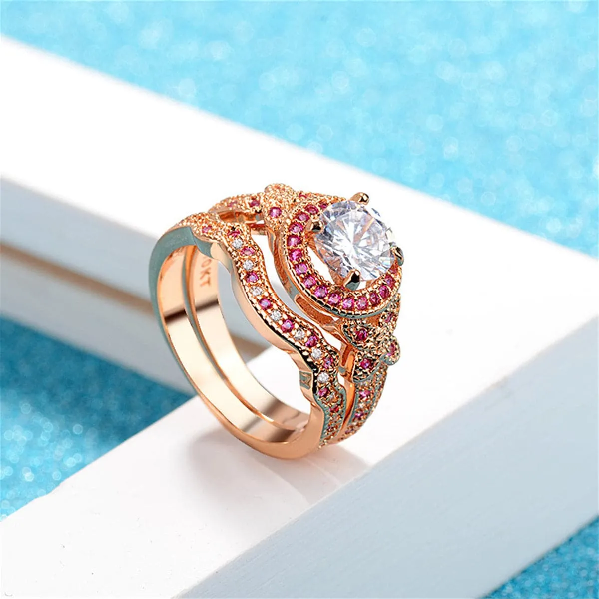 Crystal & Cubic Zirconia Band Ring Set