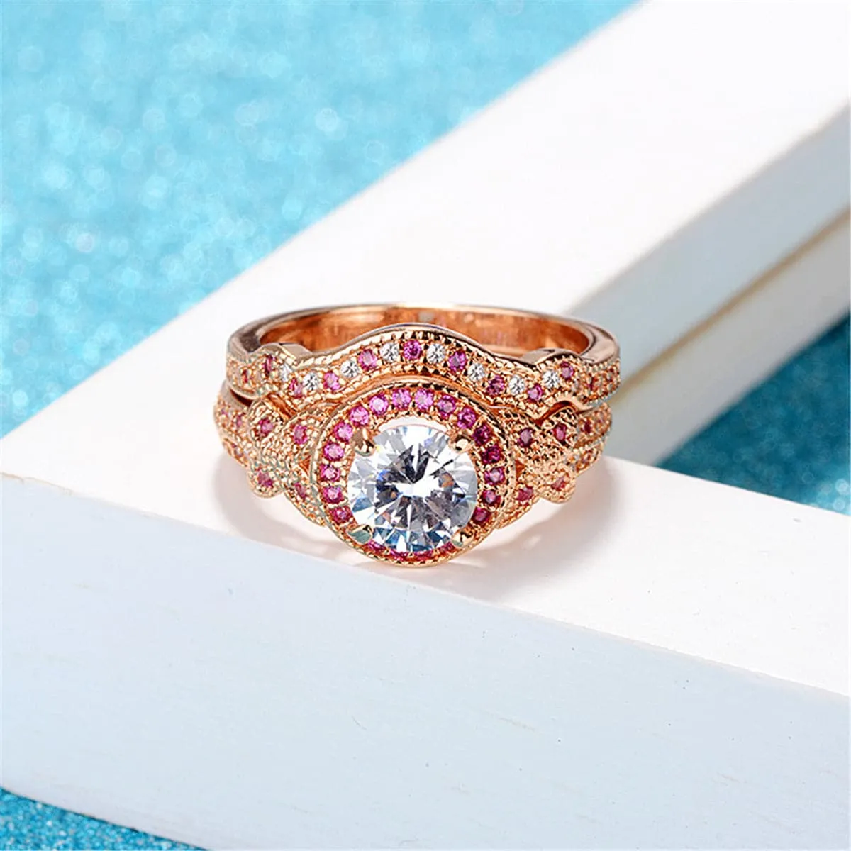 Crystal & Cubic Zirconia Band Ring Set