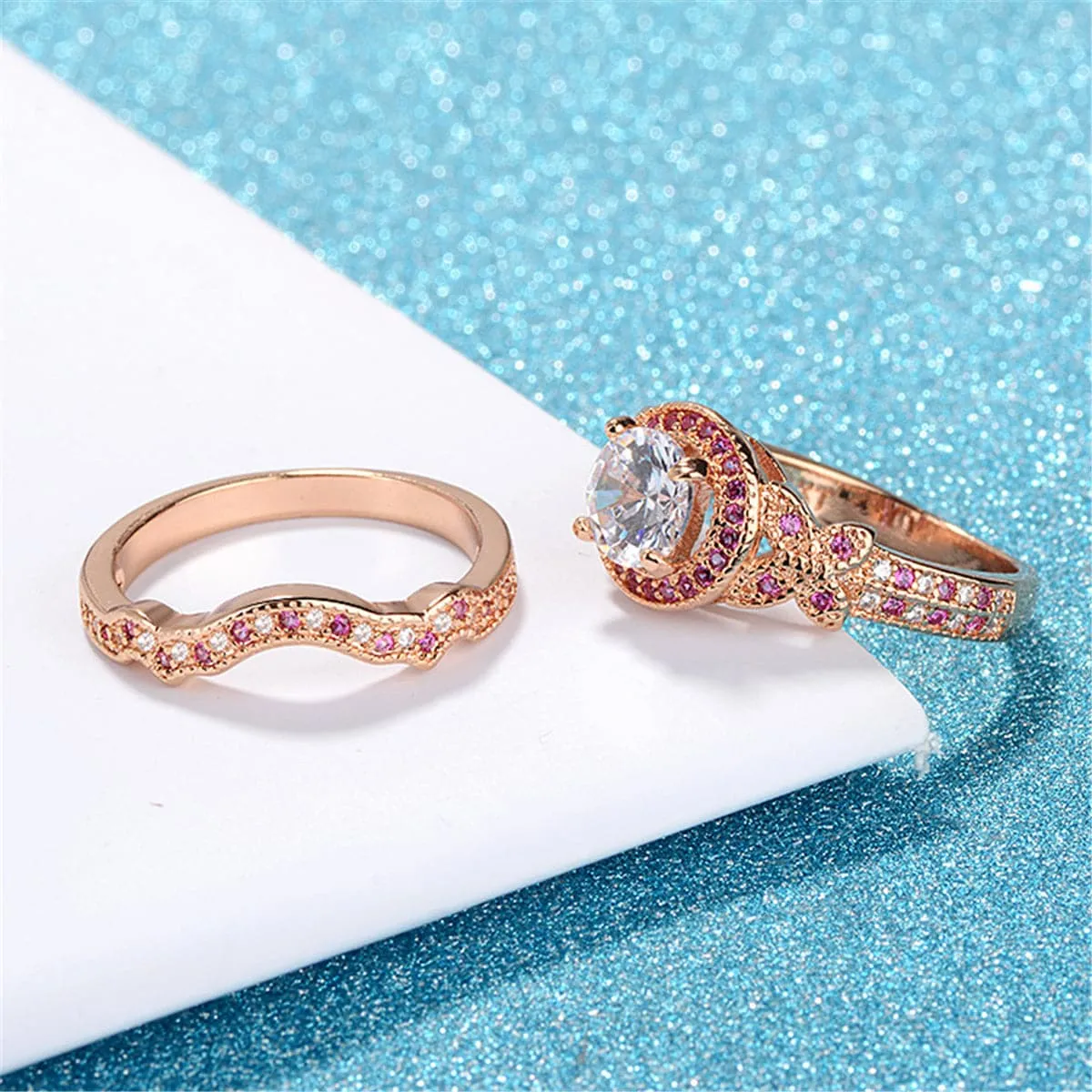 Crystal & Cubic Zirconia Band Ring Set