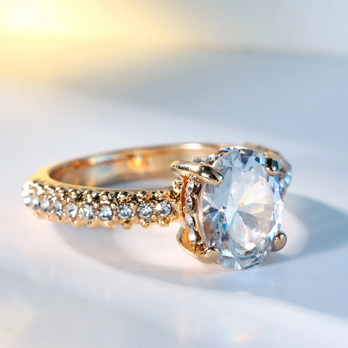 Crystal & Cubic Zirconia Pavé Milgrain Oval-Cut Ring