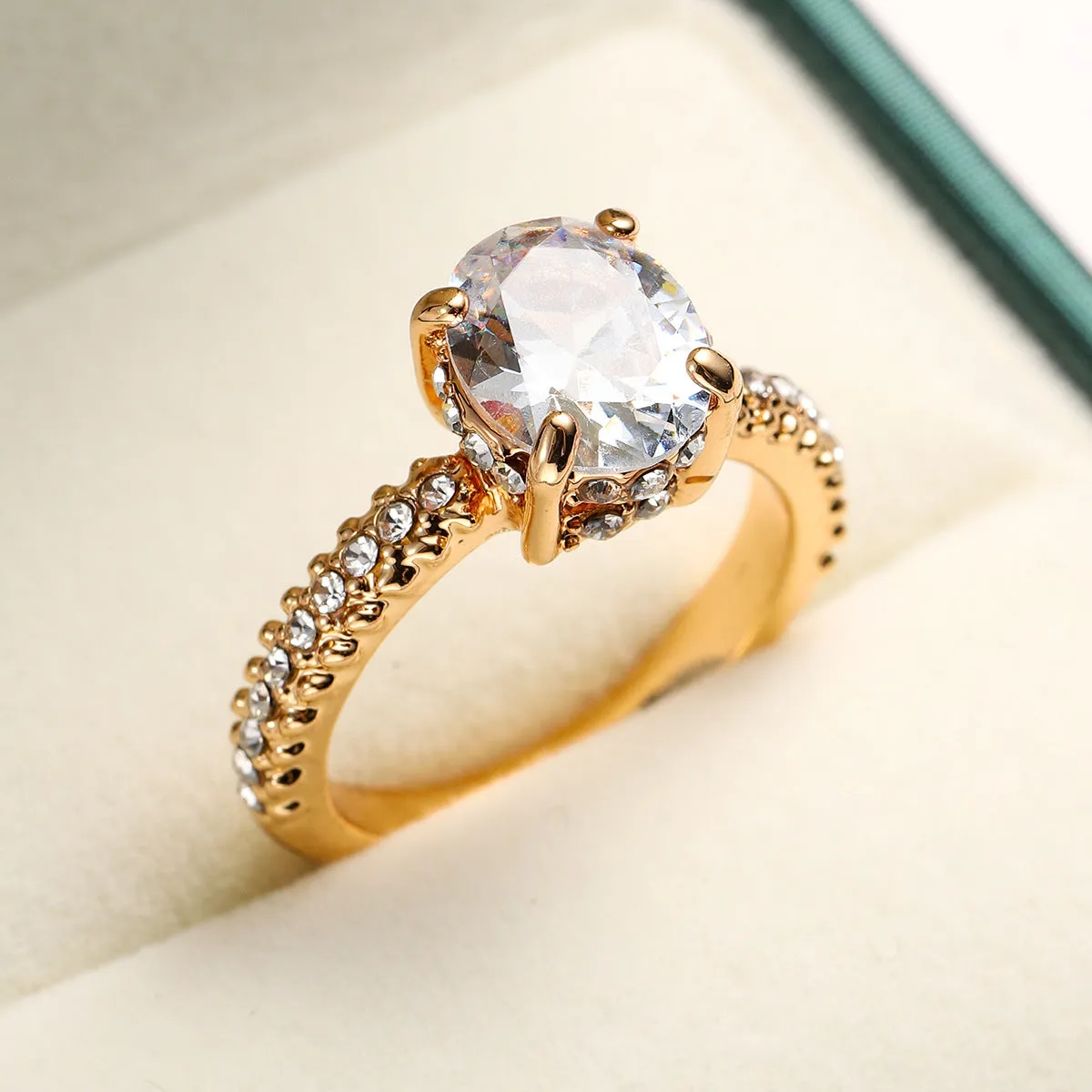 Crystal & Cubic Zirconia Pavé Milgrain Oval-Cut Ring