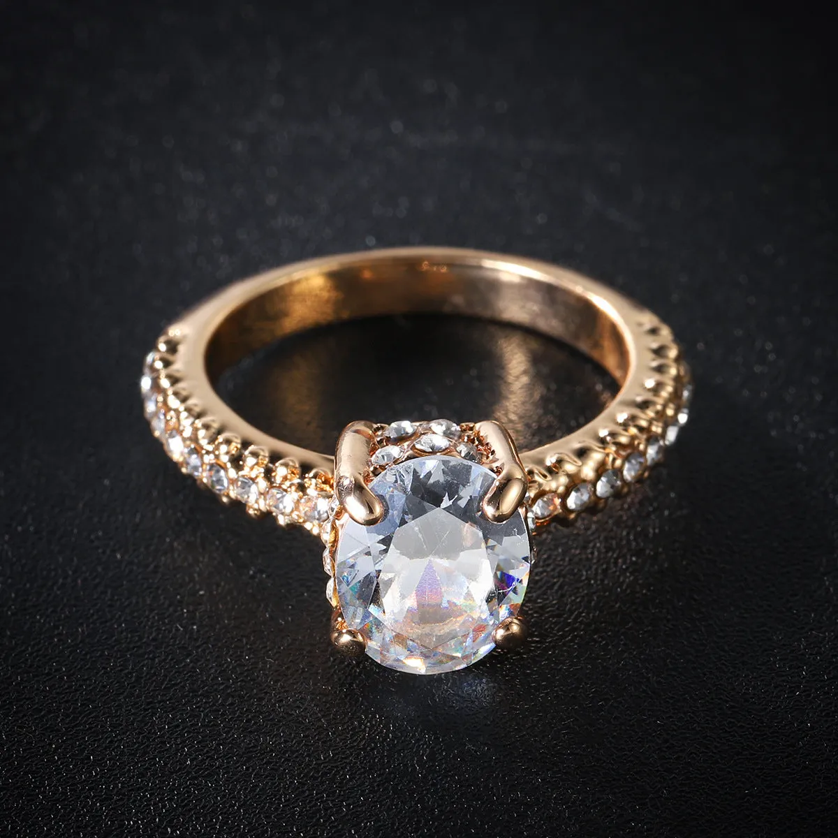 Crystal & Cubic Zirconia Pavé Milgrain Oval-Cut Ring