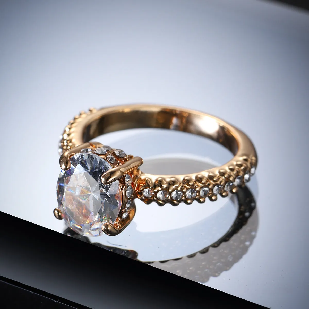 Crystal & Cubic Zirconia Pavé Milgrain Oval-Cut Ring