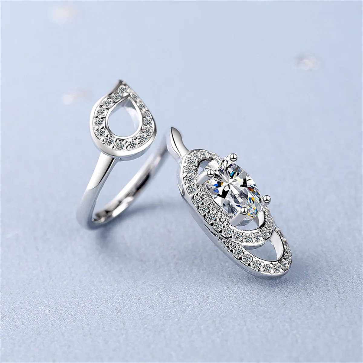 Crystal & Cubic Zirconia Pavé Oval Leaf Adjustable Bypass Ring
