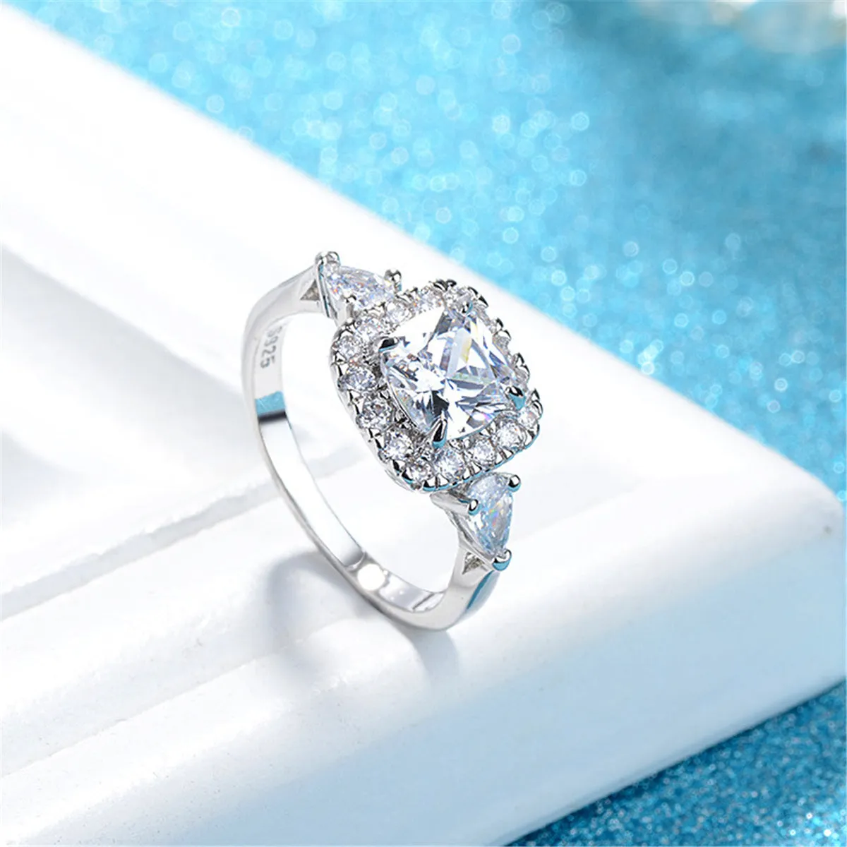 Crystal & Cubic Zirconia Princess-Cut Halo Ring