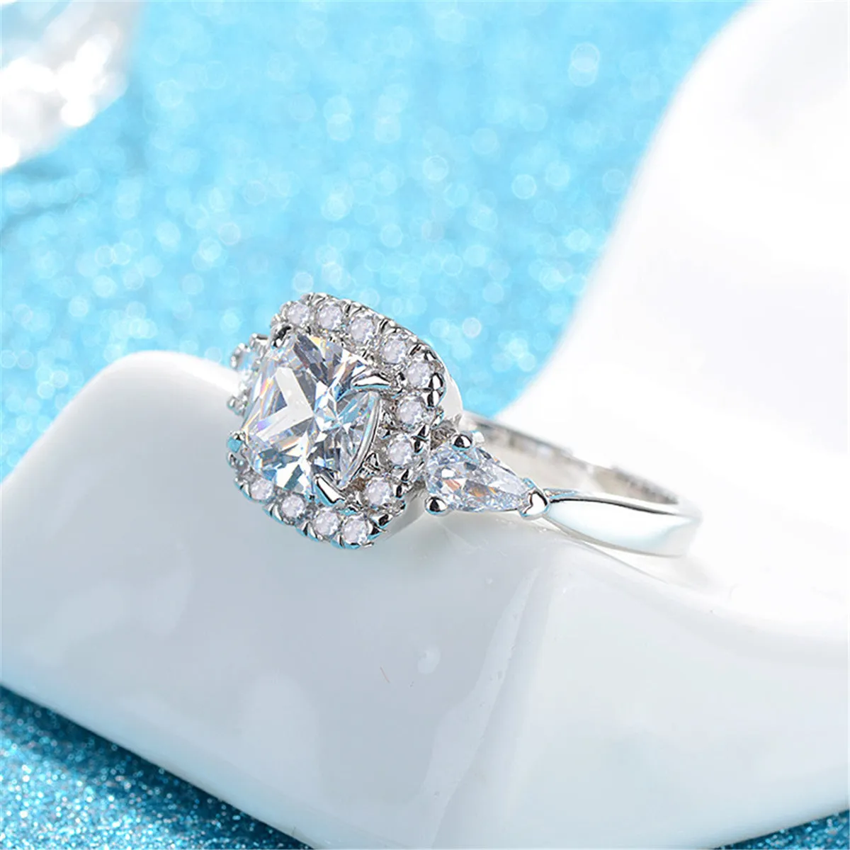 Crystal & Cubic Zirconia Princess-Cut Halo Ring