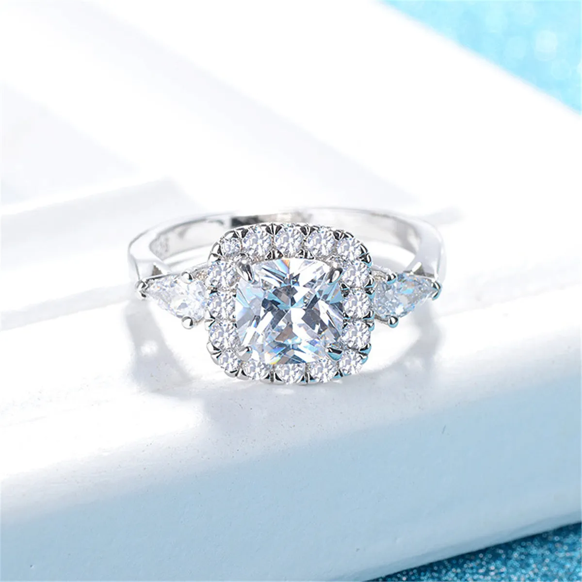 Crystal & Cubic Zirconia Princess-Cut Halo Ring