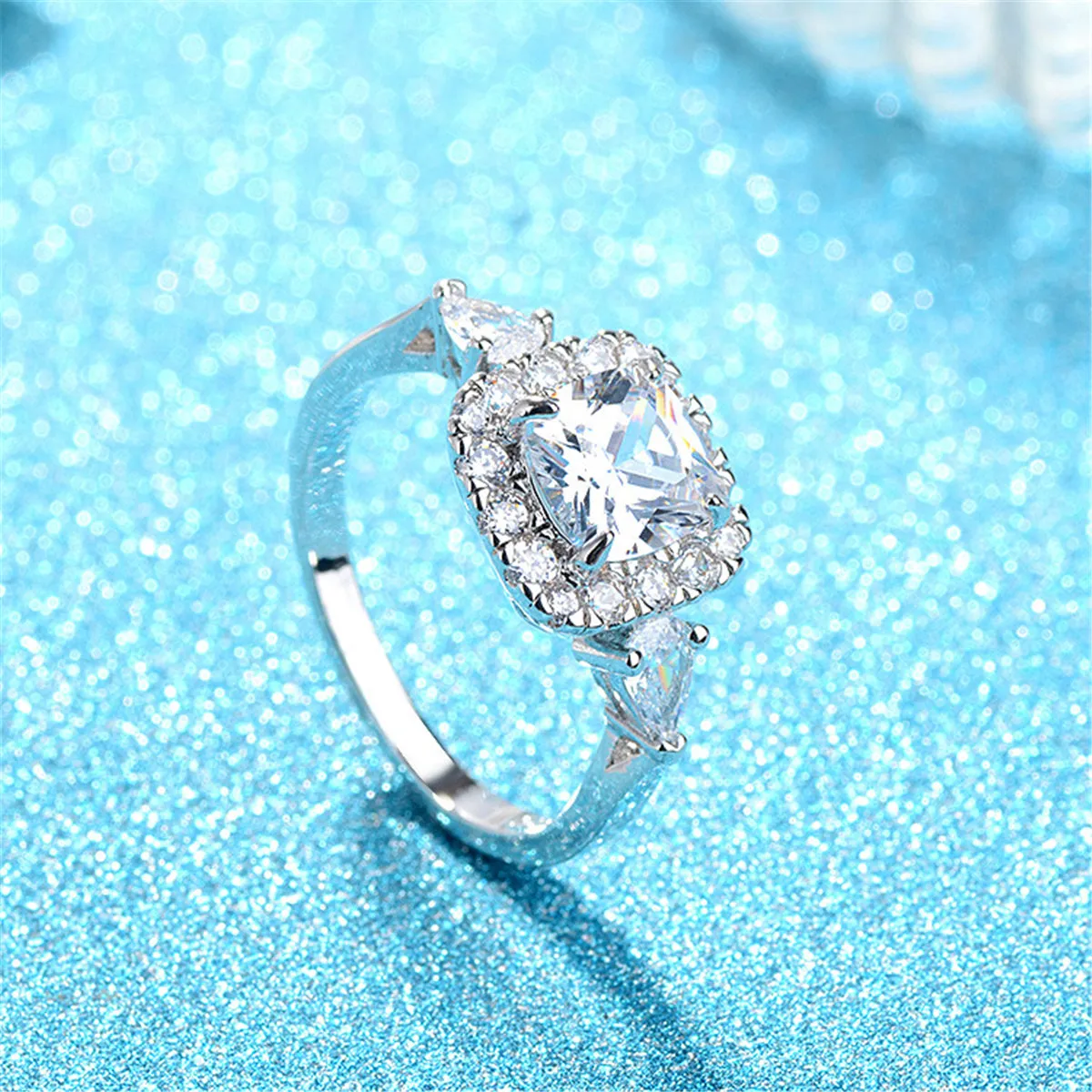Crystal & Cubic Zirconia Princess-Cut Halo Ring