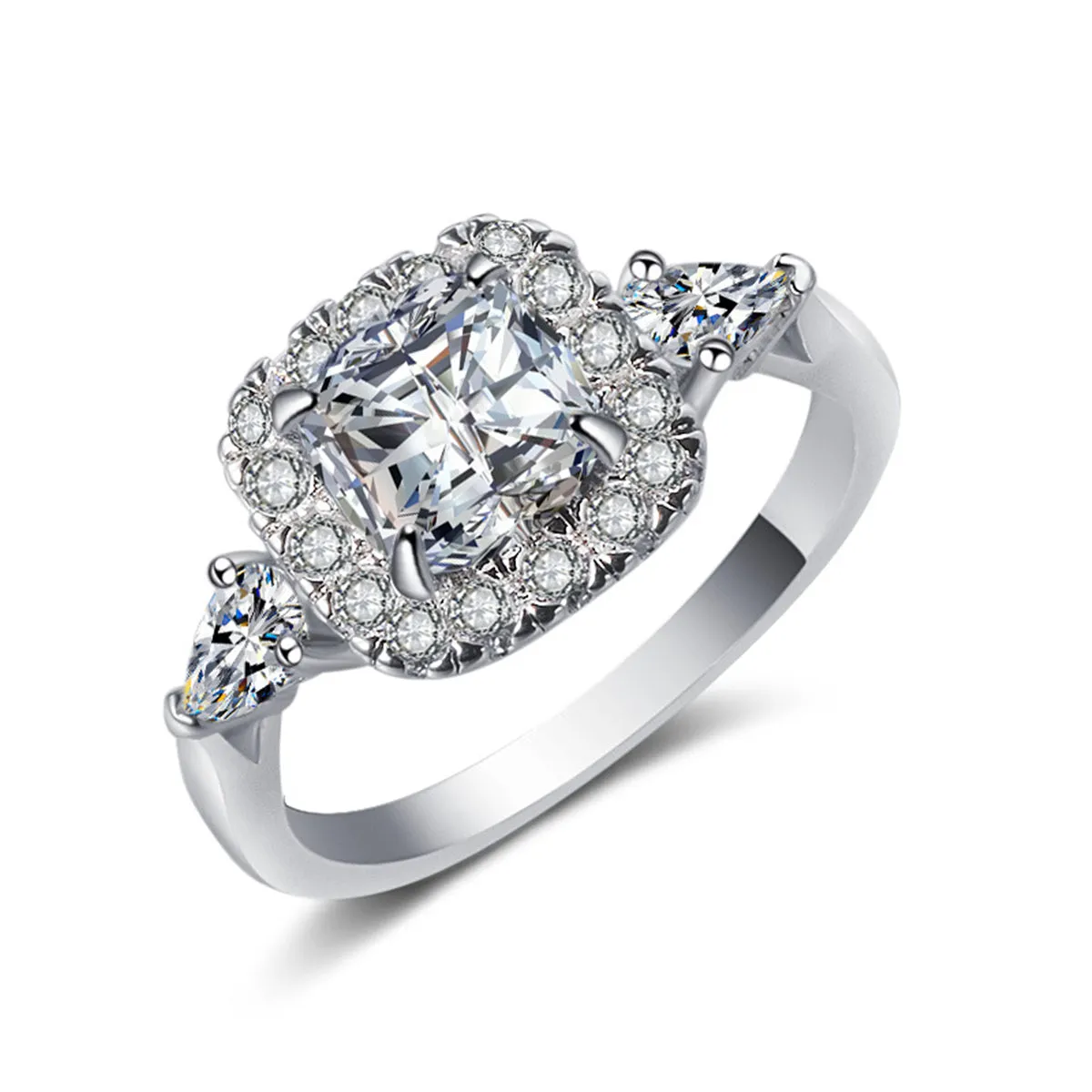 Crystal & Cubic Zirconia Princess-Cut Halo Ring