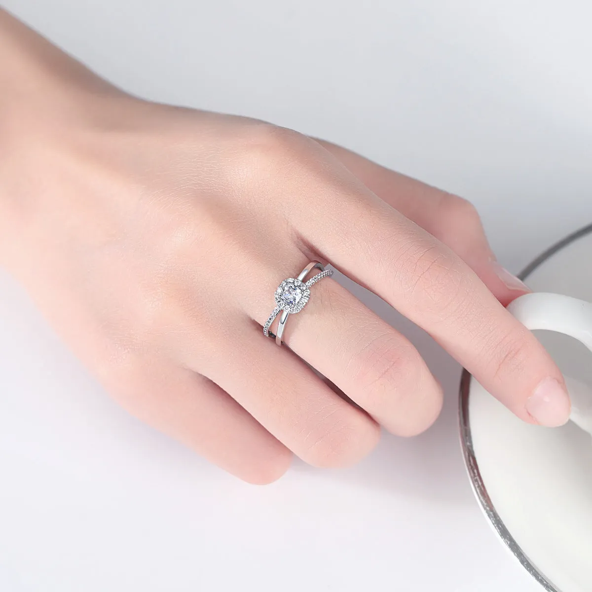 Crystal & Cubic Zirconia Silver-Plated Hola Band Ring