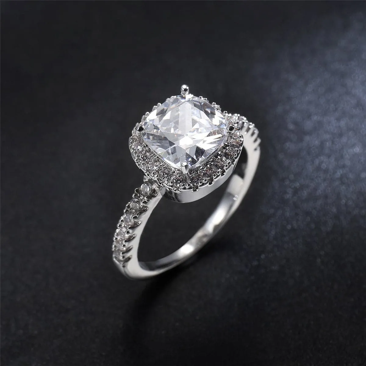 Crystal & Cubic Zirconia Silver-Plated Princess-Cut Ring