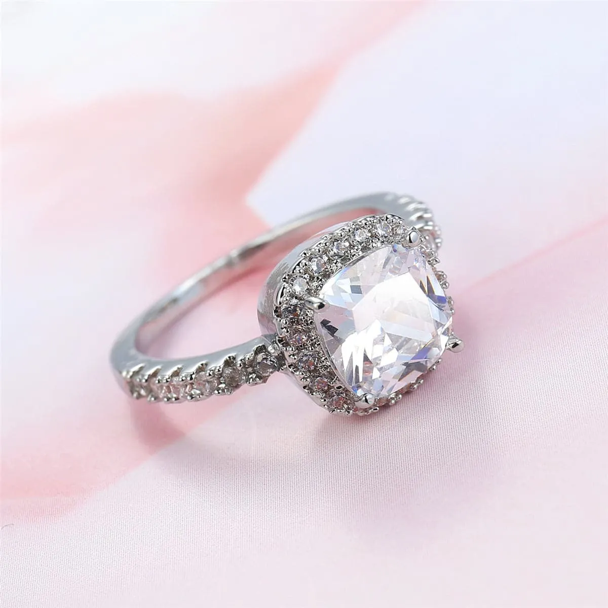 Crystal & Cubic Zirconia Silver-Plated Princess-Cut Ring